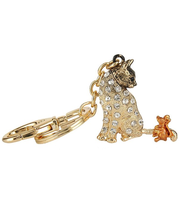 EVER FAITH Austrian Crystal Enamel Adorable Animal Cat and Mouse Friend Keychain Clear - Gold-Tone - CH17YY4L3LM