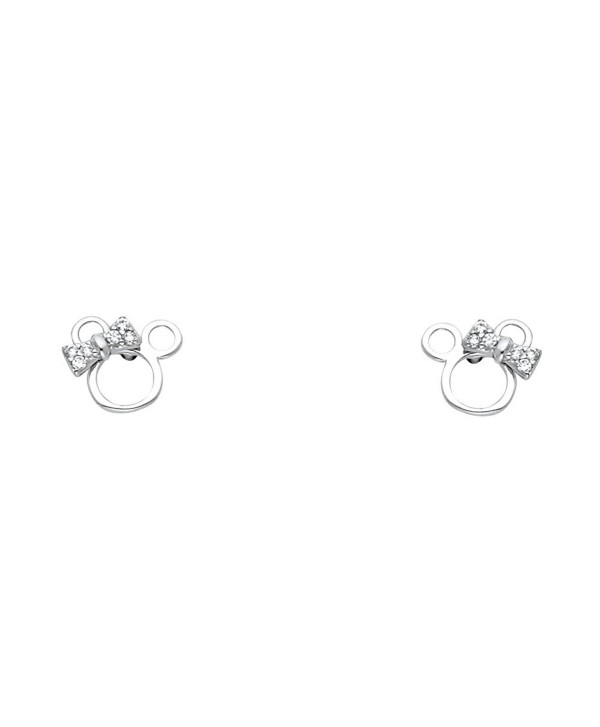 14k Yellow OR White Gold Mouse Stud Earrings with Screw Back - CQ122E3V0O7