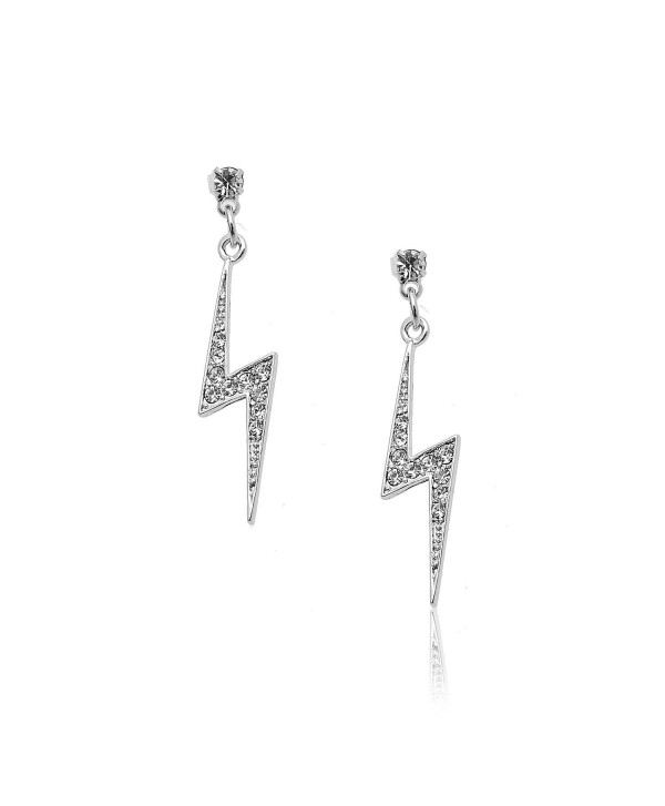 Spinningdaisy Silver Plated Crystal Lightning Bolt Earrings - C711B4EHFDX