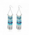 Bohemian V-shaped Colorful Beads Alloy Oval Tassel Drop Earrings - Silver - C812J44PLTJ