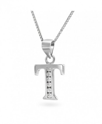 Sterling Silver Cubic Zirconia Alphabet Initial Pendant Necklace- 18" - CM12E1MR5C5