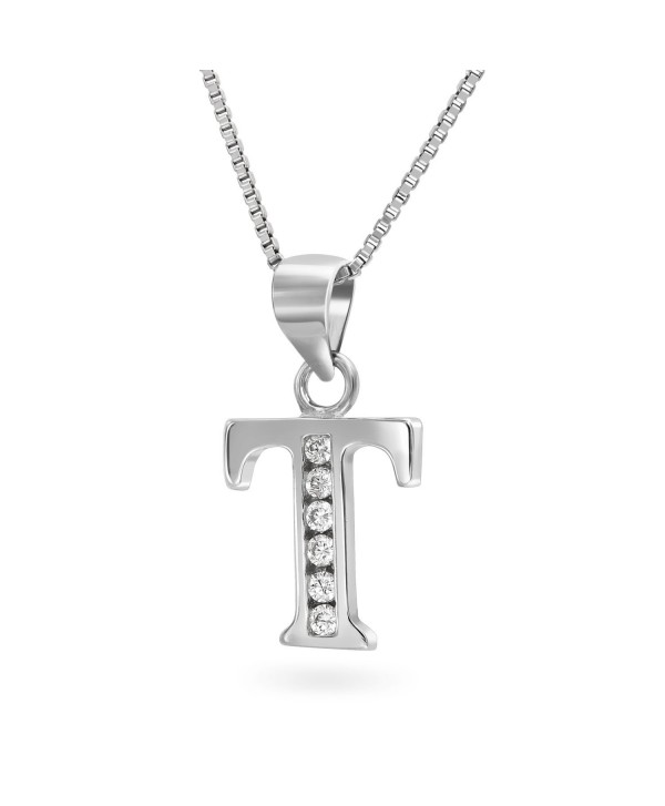 Sterling Silver Cubic Zirconia Alphabet Initial Pendant Necklace- 18" - CM12E1MR5C5