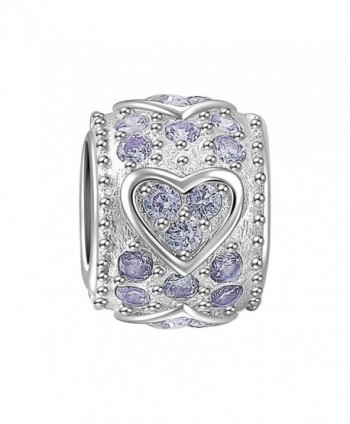 SOUFEEL Light Purple Swarovski Crystal Heart Charm 925 Sterling Silver Charms Fit European Bracelets Women Gifts - C511LT1O7XR