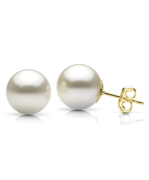 White Cultured Freshwater Pearl Stud Earrings 14K Yellow Gold Jewelry for Women - CD183G5YZ6Q