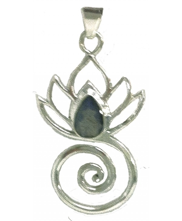 Lotus Flower Swirl Pendant Stone Sterling Silver LABRADORITE - CW11RV0F2AL