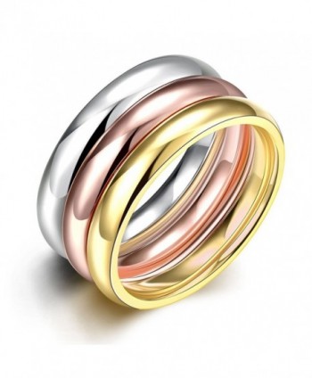 JAJAFOOK Women's 3mm Plain Band Stackable Ring Tri-Colors Stainless Steel Stack Band Rings Set - CV188R7M3WT