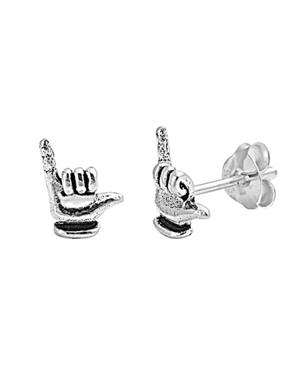 Cute Small Tiny Pair of Hawaiian Shaka Stud Post Earrings 925 Sterling Silver - C012N19SBVB