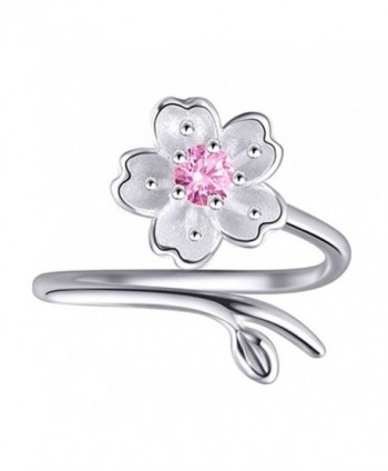 S925 Sterling Silver CZ Cherry blossom Flower Purple Amethyst Women Open Band Ring-adjustable - CG183K46SHH