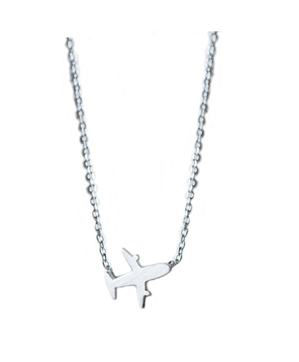 Helen de Lete Original Frosted Little Airplane 925 Sterling Silver Collar Necklace - C612NSFEJBW