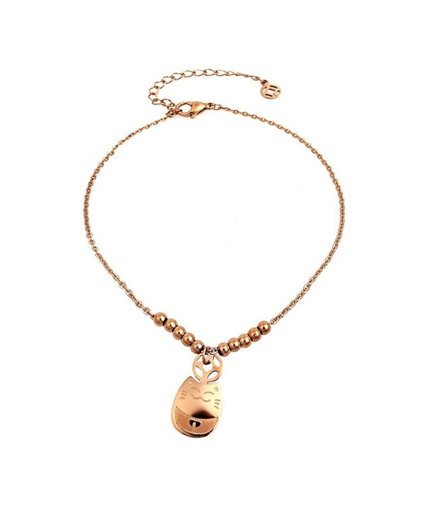 Geminis Fashion Jewelry Lucky Cat Rose Gold Plated Stainless Steel Women's Anklets(With Gift Box) - C711NHGMD79