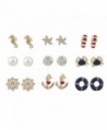 Lux Accessories Gold Tone Crystal Pearl Red White Blue Nautical Earring Set - C017YHLYN9R