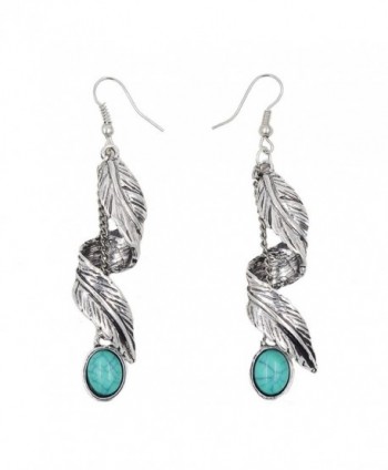 Sujarfla Retro Imitation turquoise feather tassel dangle earrings - CM1838STMM5