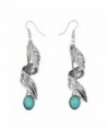 Sujarfla Retro Imitation turquoise feather tassel dangle earrings - CM1838STMM5