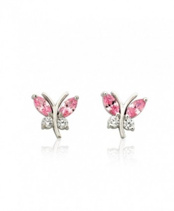 10K White Gold Butterfly Earring with Pink Marquis CZ - CV12BUTOP57