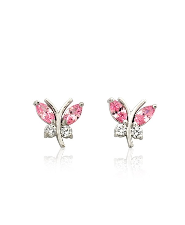 10K White Gold Butterfly Earring with Pink Marquis CZ - CV12BUTOP57