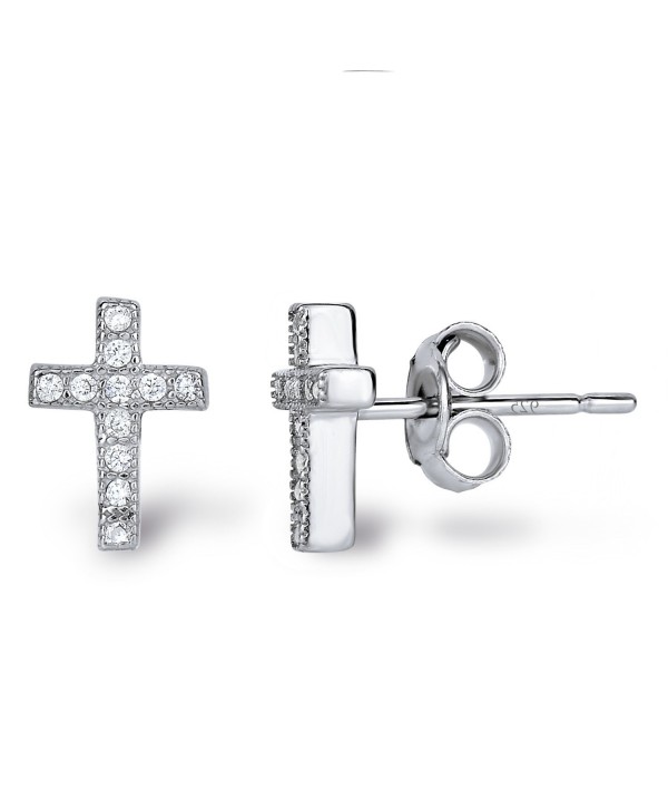 Sterling Silver Cubic Zirconia Classic Mini Cross Crucifix Stud Earrings - CZ11UZ1P6J1