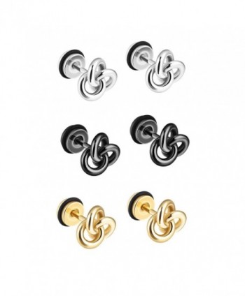 TEMICO 1-3 Pairs Silver Black Gold Tone Stainless Steel Twist Love Knot Post Stud Earrings For Men Women - CK187A8M7MZ