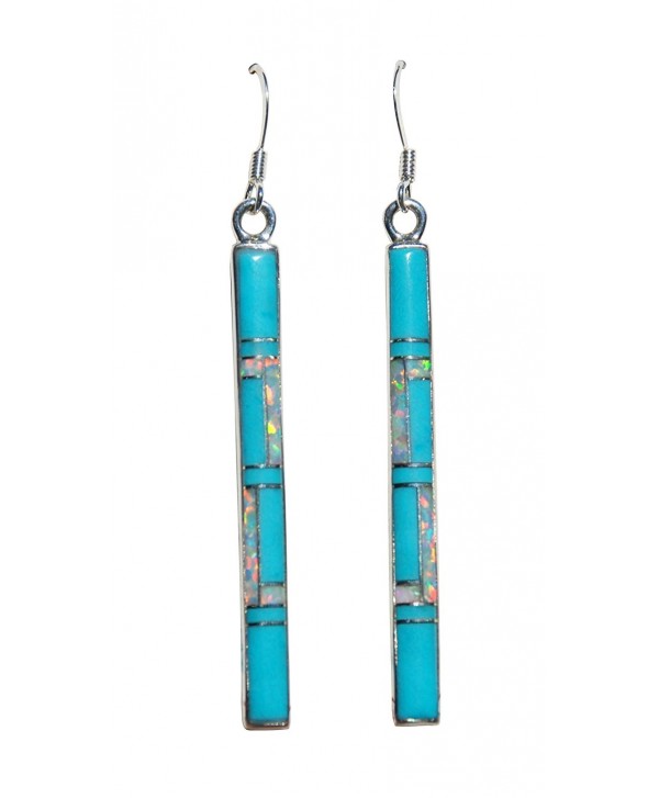1-5/8 inch Handmade St. Silver Inlaid Stabilized Turquoise Created Opal Stone Staff Earrings - CI129E61C1N