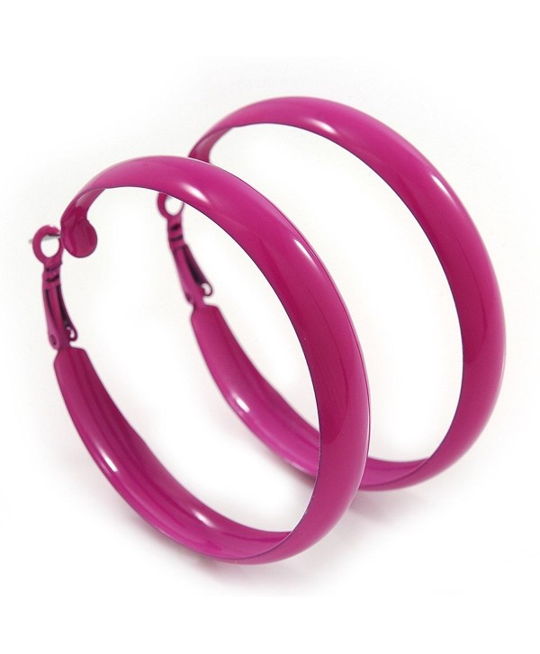 Medium Fuchsia Enamel Hoop Earrings - 5.5cm Diameter - CZ110W25LOX