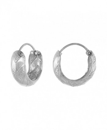 Sterling Silver Dainty Hinged Hoop Earrings Chevron Pattern- 9/16 inch - C211TA9YOIH