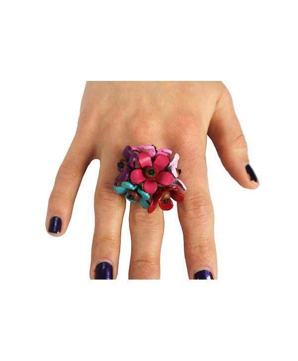 Gems Couture Leather & Coconut Wood Flower Bloom Ring - C811EEYGFW7