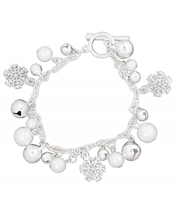 Periwinkle Snowflake- Simulated Pearl- and Bell Charms Toggle Bracelet - CG126UK9ROP