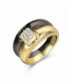 Mytys 2-Tone Stackable Ring 2-Ring Set Gold and Black Gun Plated - C4188HLO46W