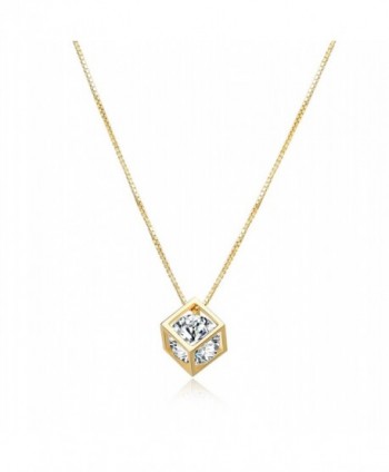 Diamond Pendant Necklace Crystal Zirconia - Cube with Diamond (Gold) - CZ189UISI6Z