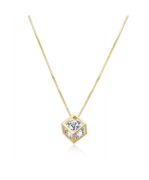 Diamond Pendant Necklace Crystal Zirconia - Cube with Diamond (Gold) - CZ189UISI6Z