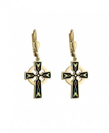 Celtic Cross Earrings Gold Plated & Black Irish Made - CX118NB0Q9F