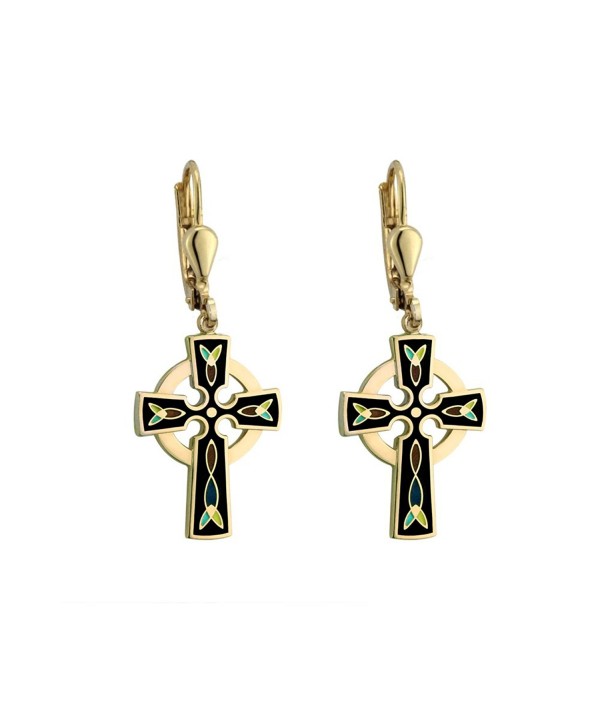 Celtic Cross Earrings Gold Plated & Black Irish Made - CX118NB0Q9F