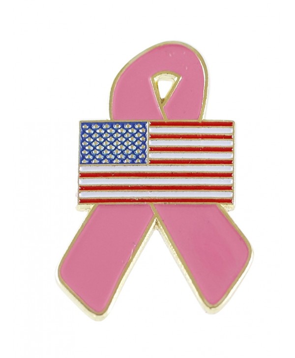 American Flag Pink Breast Cancer Awareness Ribbon Lapel Pin - C512I4R91HF