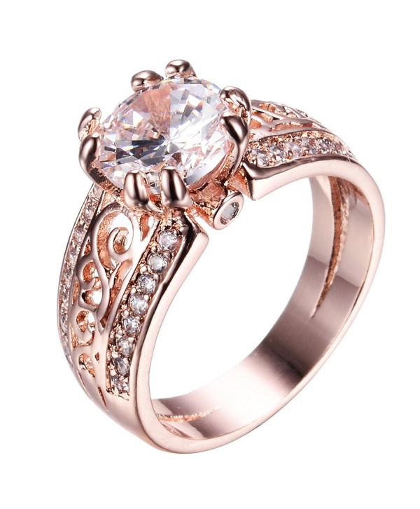 Junxin 10 KT Rose Gold Ring- Two Rows of Small Diamonds- The Middle of a Big Stone - C418534G6YS
