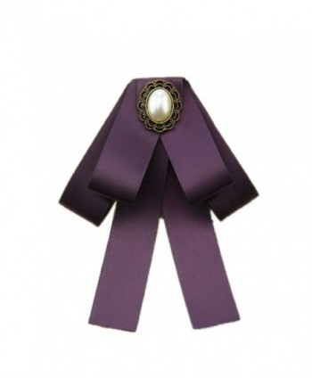 Top Cheer Women Crystal Boutonniere Flower Long Bow Tie Jabot Neck Cravat Brooch Pin - Purple - C91800KYXNQ