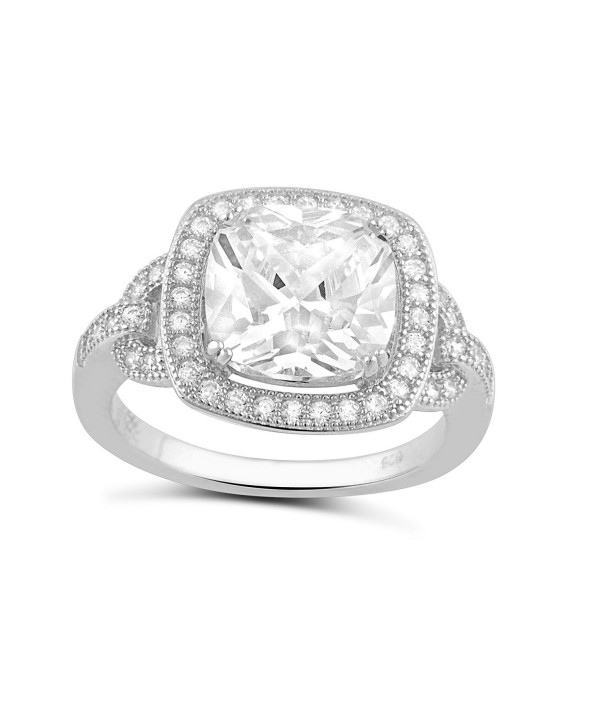 Sterling Silver Square Cz Big Halo Statement Ring (Size 4 - 9) - CM12CNA1SVF