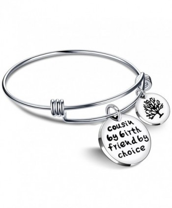 Cousin BBF Bangle Bracelets Best Friend Tree of life Pendant Gift - Cousin by birth friends by choice - CD186272WAX