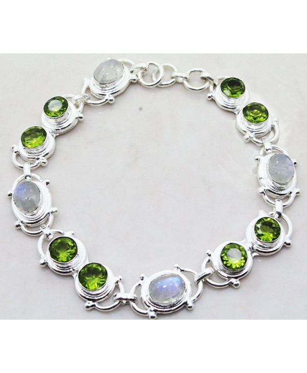 Designer Sterling Silver Overlay Clasp Bracelet with Genuine Peridot and Rainbow Moonstone Gemstones - CB128RFXPA7