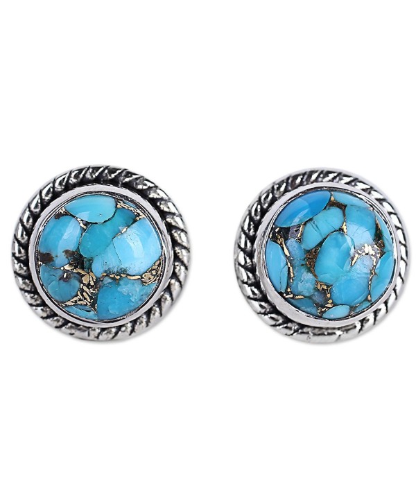 NOVICA Blue Reconstituted Turquoise .925 Sterling Silver Stud Button Earrings 'Cool Aqua Radiance' - CL12I3KFGIV