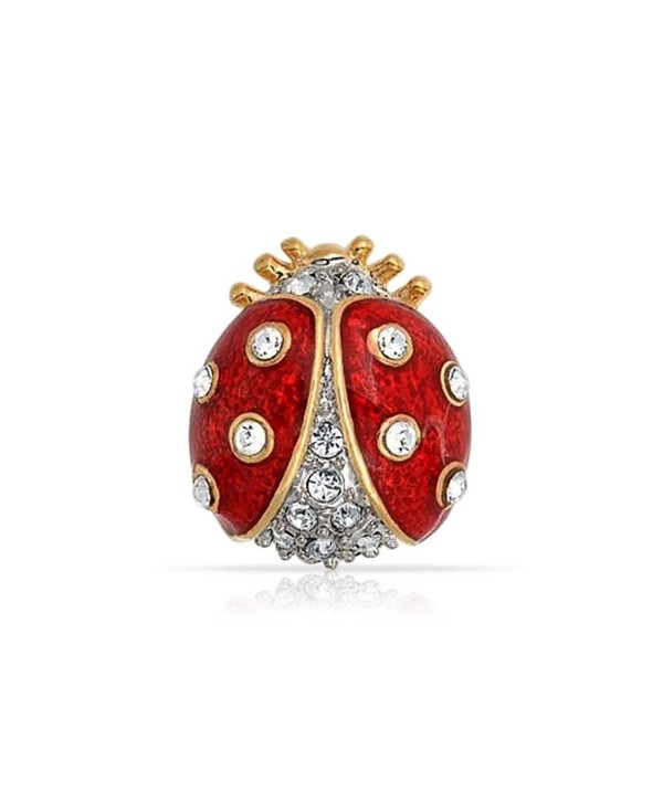 Bling Jewelry Gold Plated Red Enamel Crystal Insect Ladybug Brooch Pin - CB118L0HK9H