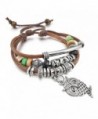 INBLUE Women's Alloy Genuine Leather Bracelet Bangle Rope Brown Owl Surfer Wrap Tribal Adjustable - CI11GYMNV15