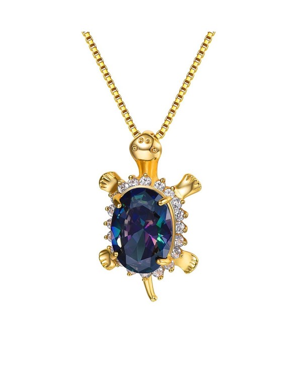 Turtle Pendant Necklace 18K Gold Plated & Cubic Zirconia Lovely Animal Jewelry - CW186QSNGII