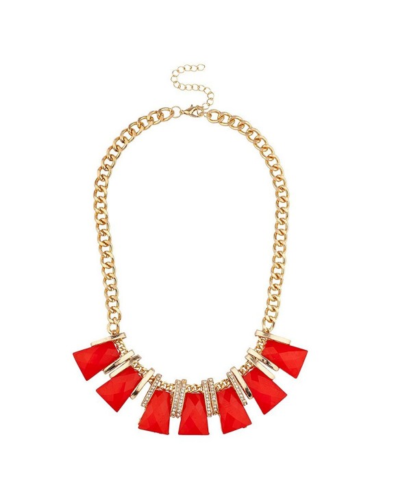 Lux Accessories Red Square Stone Statement Necklace - CU12GHES6DH