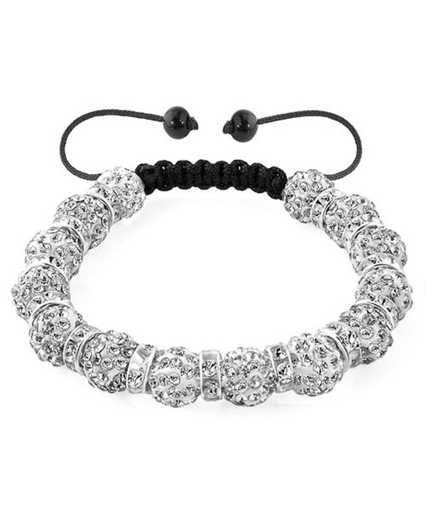 LilyJewelry Shamballa Bracelet Adjustable with 10mm Discoball Beads - White - CE18347EUSX