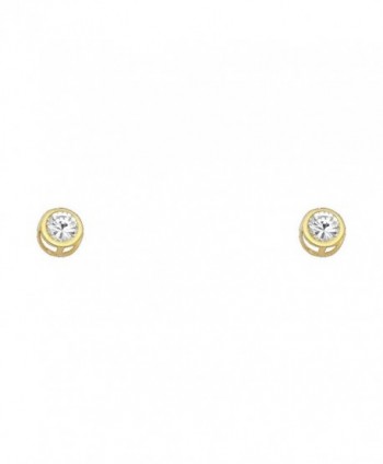 14k Yellow Gold 5mm Round Bezel Set Stud Earrings with Screw Back - 12 Different Color Available - Apr - CU1298U6WW9