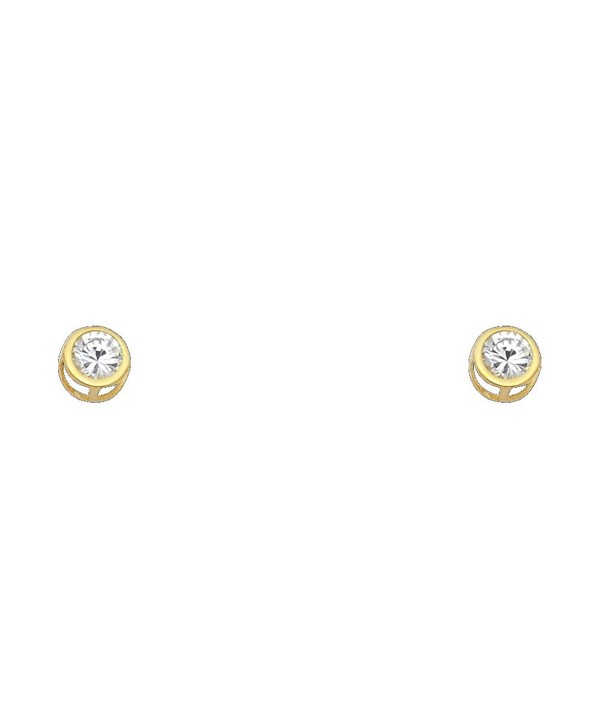 14k Yellow Gold 5mm Round Bezel Set Stud Earrings with Screw Back - 12 Different Color Available - Apr - CU1298U6WW9