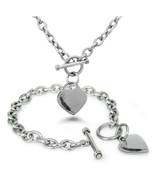 Stainless Steel Feather Birds Heart Charm Bracelet and Necklace - C212N43U10W