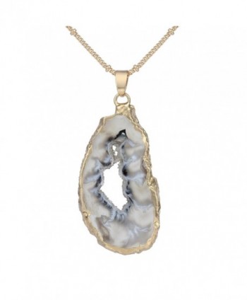 Bonnie Irregular Slice Geode Crystal Pendant Necklace Cut Amethyst Natural Stone Jewelry - CX12N43ZA9V