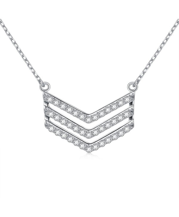 Western Style Jewelry 925 Sterling Silver Three Rows V Shaped Pendant Necklace for Women-18" - C7185M23WL4
