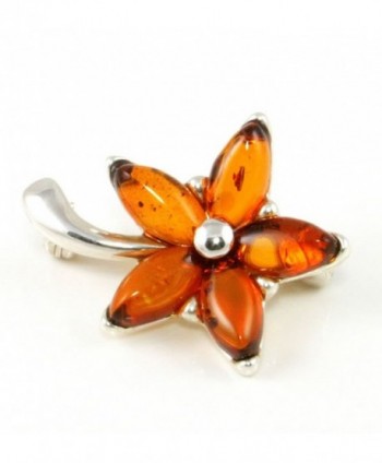 Silver Amber Brooch- Cognac- Baltic Amber-Amber Petals Brooch - CL112RERVKB