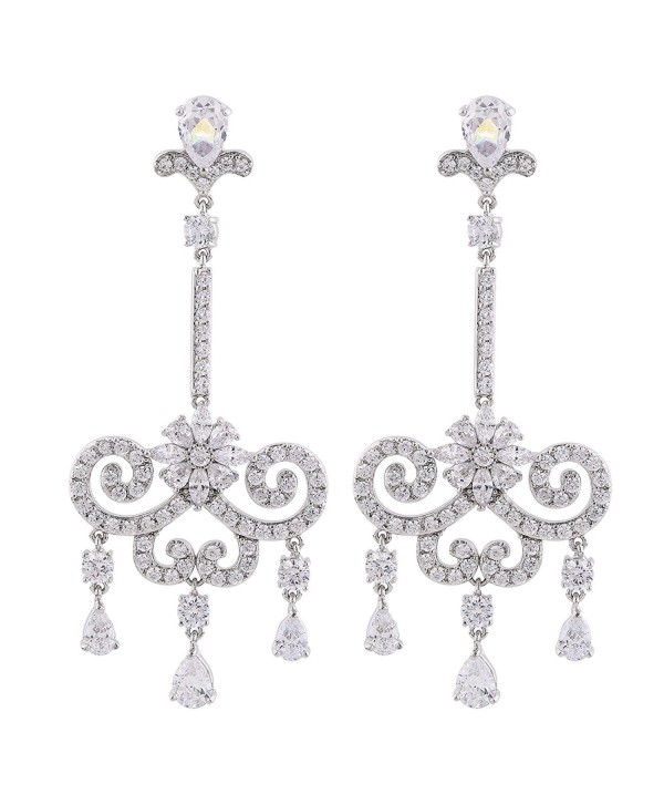 GULICX CZ Austrian Crystal Romantic Tear Drop Chandelier Bridal Earrings Silver Tone Clear - CF12FTLIFY9